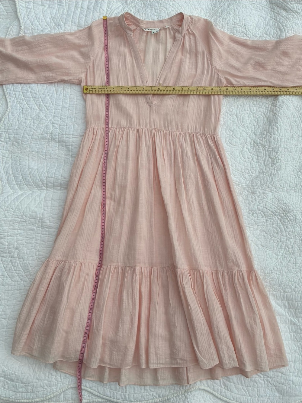 Veronica Beard Blush Pink V-Neck Tiered Midi Dress - Picture 9 of 9